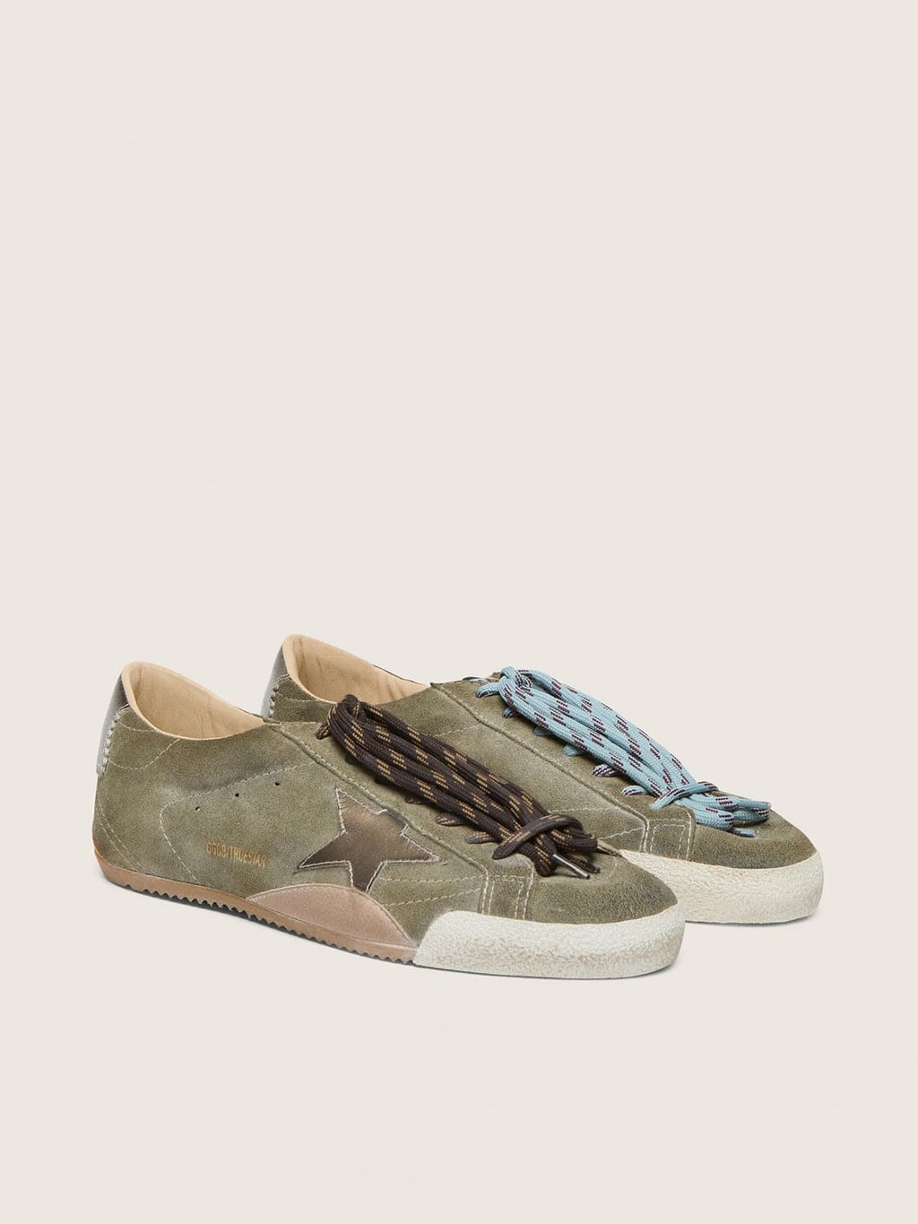Golden Goose True-Star Uomo in Suede Oliva con Stella Oro