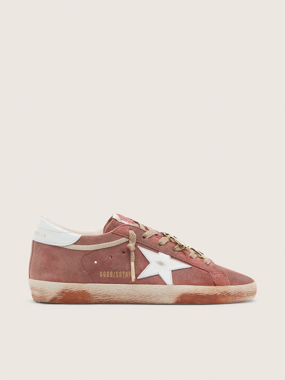 Golden Goose Super-Star Uomo in Suede Color Ruggine e Stella in Pelle Laminata Platino