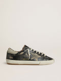Golden Goose Super-Star Uomo in Pelle Nera con Stella e Talloncino in Suede Grigio