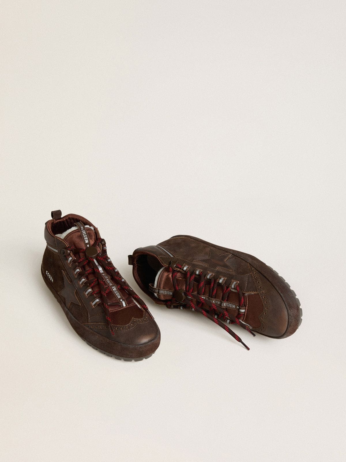 Golden Goose Mid Star Ski Uomo in Suede Marrone con Stella in Pelle e Talloncino in Suede