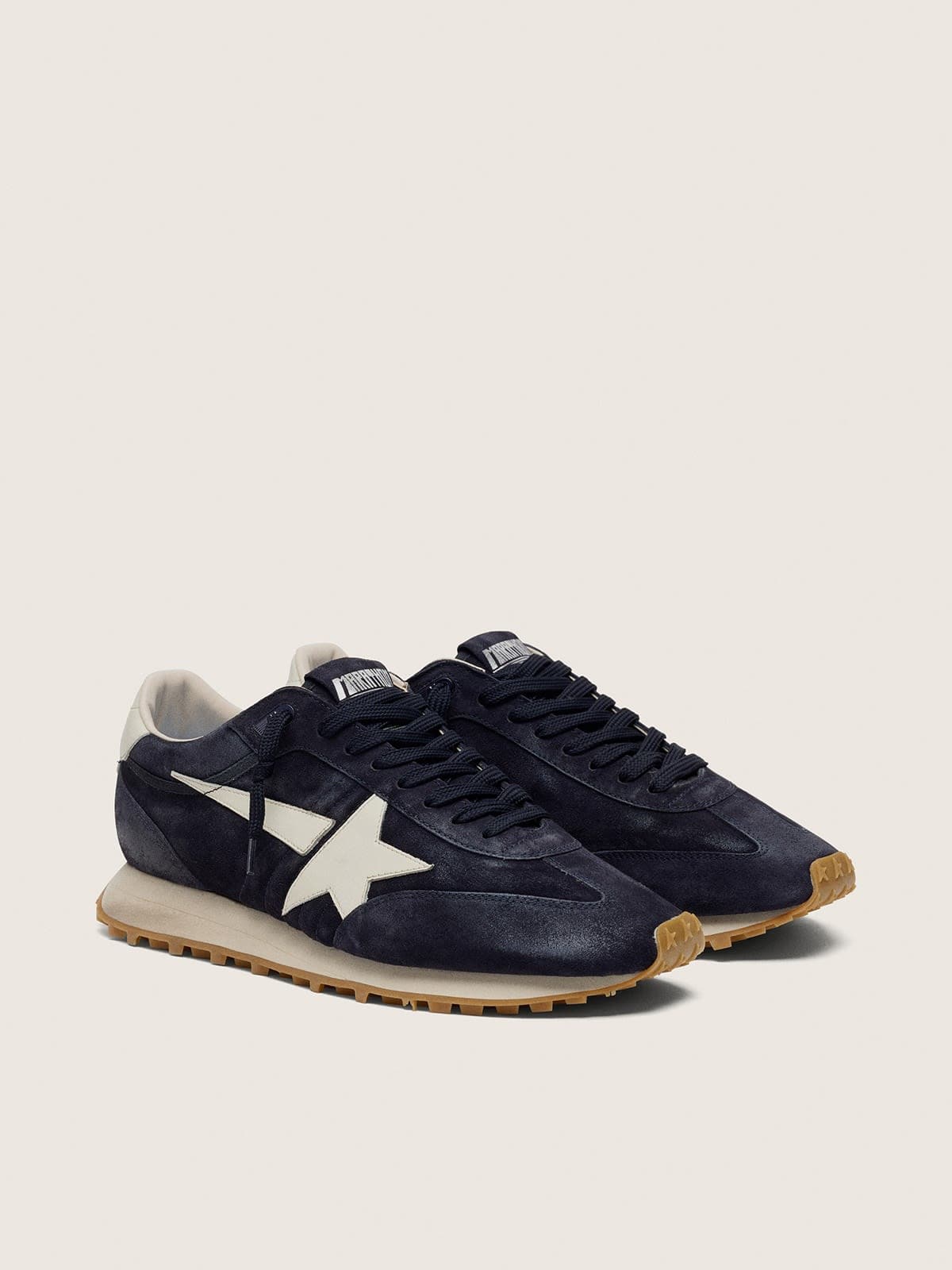NUOVO ARRIVO - Golden Goose Marathon Uomo in suede blu scuro con stella e talloncino in pelle bianchi