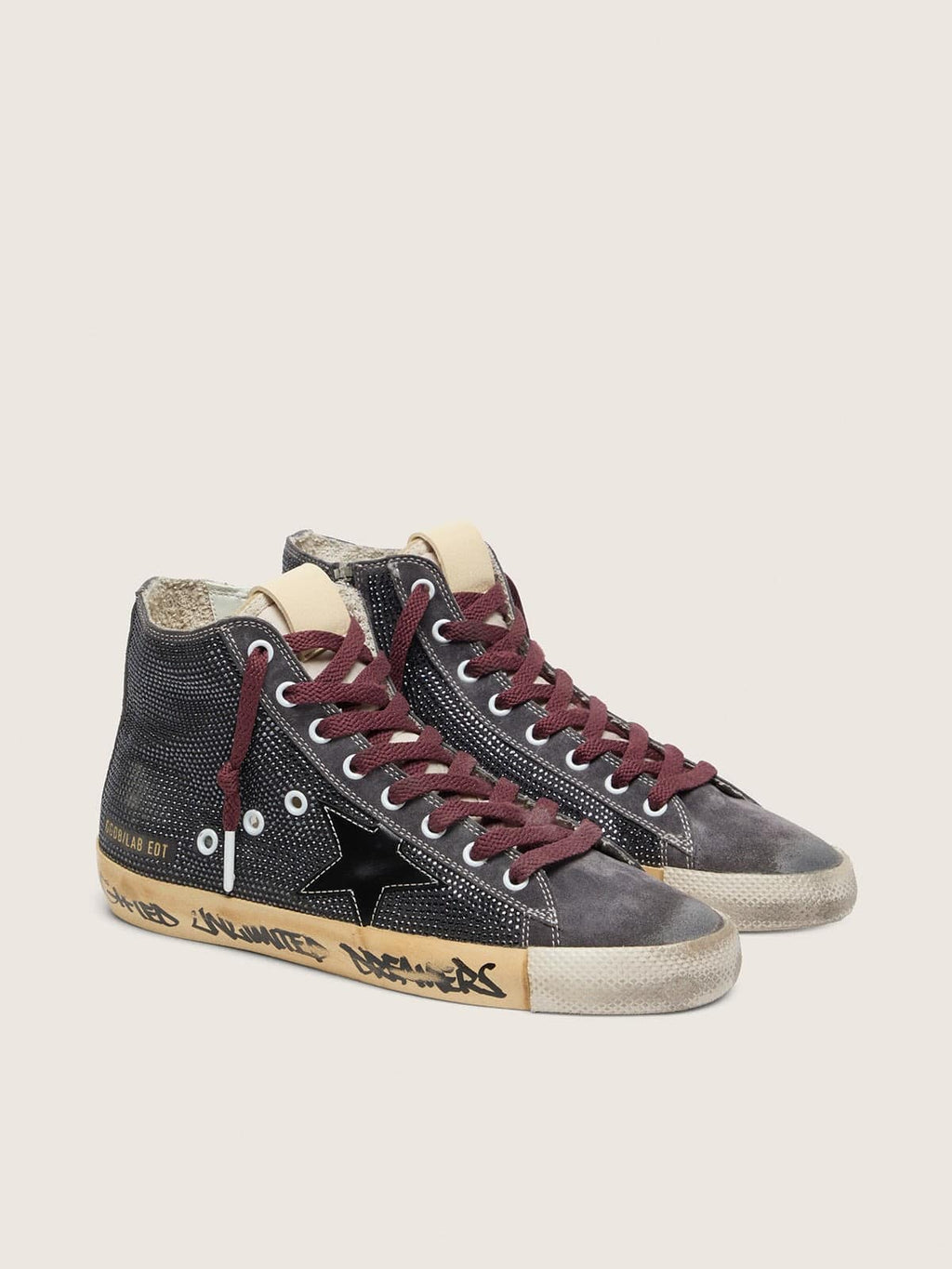 Golden Goose Francy Lab Uomo in Suede Nero con Stella Nera e Swarovski Neri