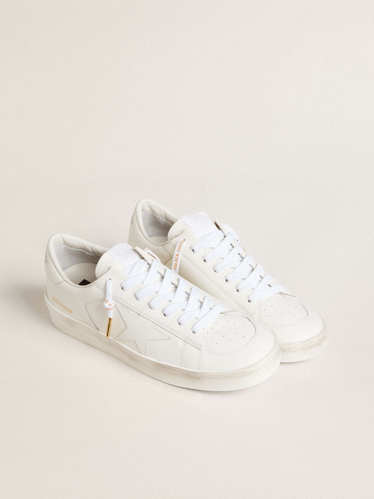 Golden Goose Lacci in cotone bianco con logo dorato a contrasto