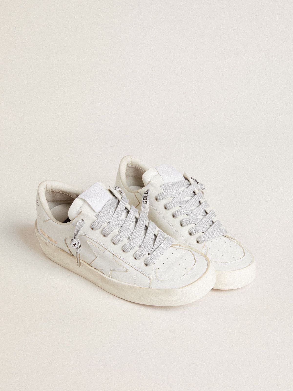 Golden Goose Lacci in cotone grigio con logo nero a contrasto