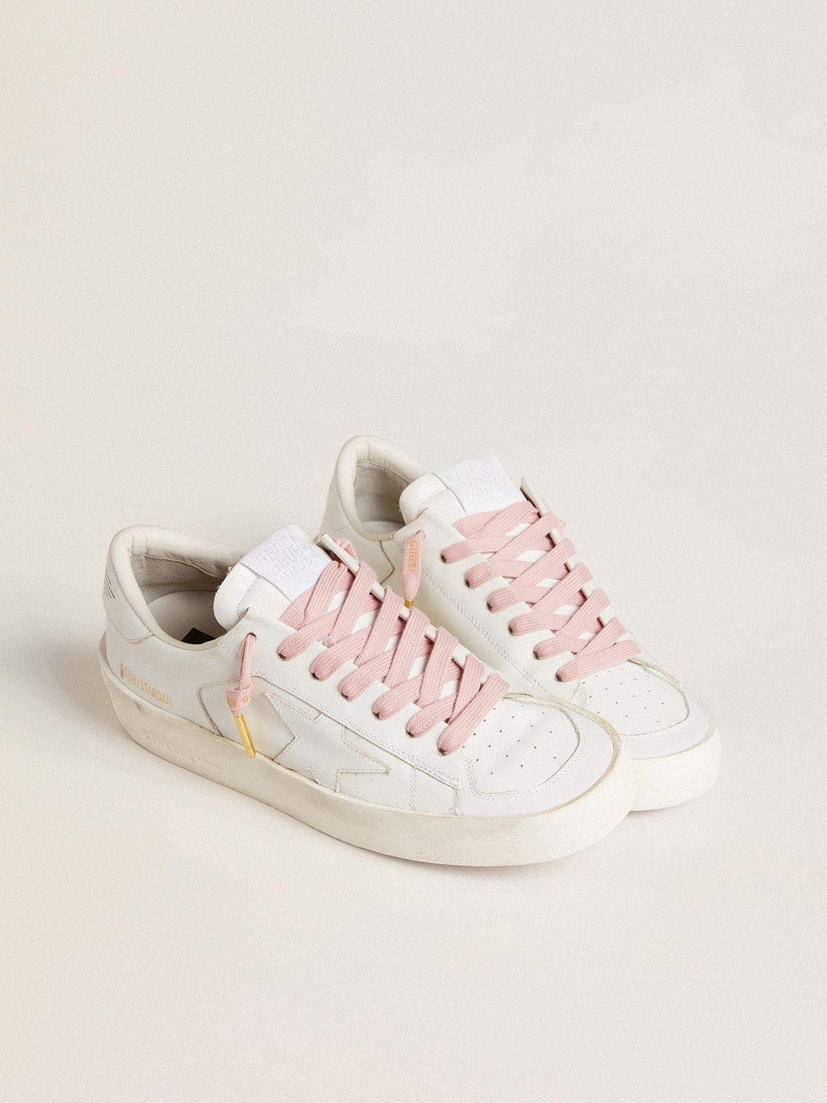 Golden Goose Lacci in cotone rosa con logo dorato a contrasto