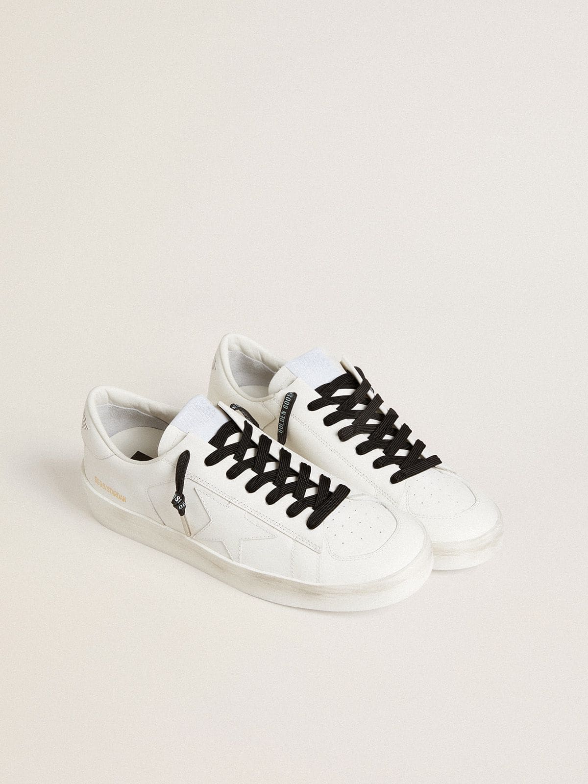 Golden Goose Lacci in cotone nero con logo argento a contrasto