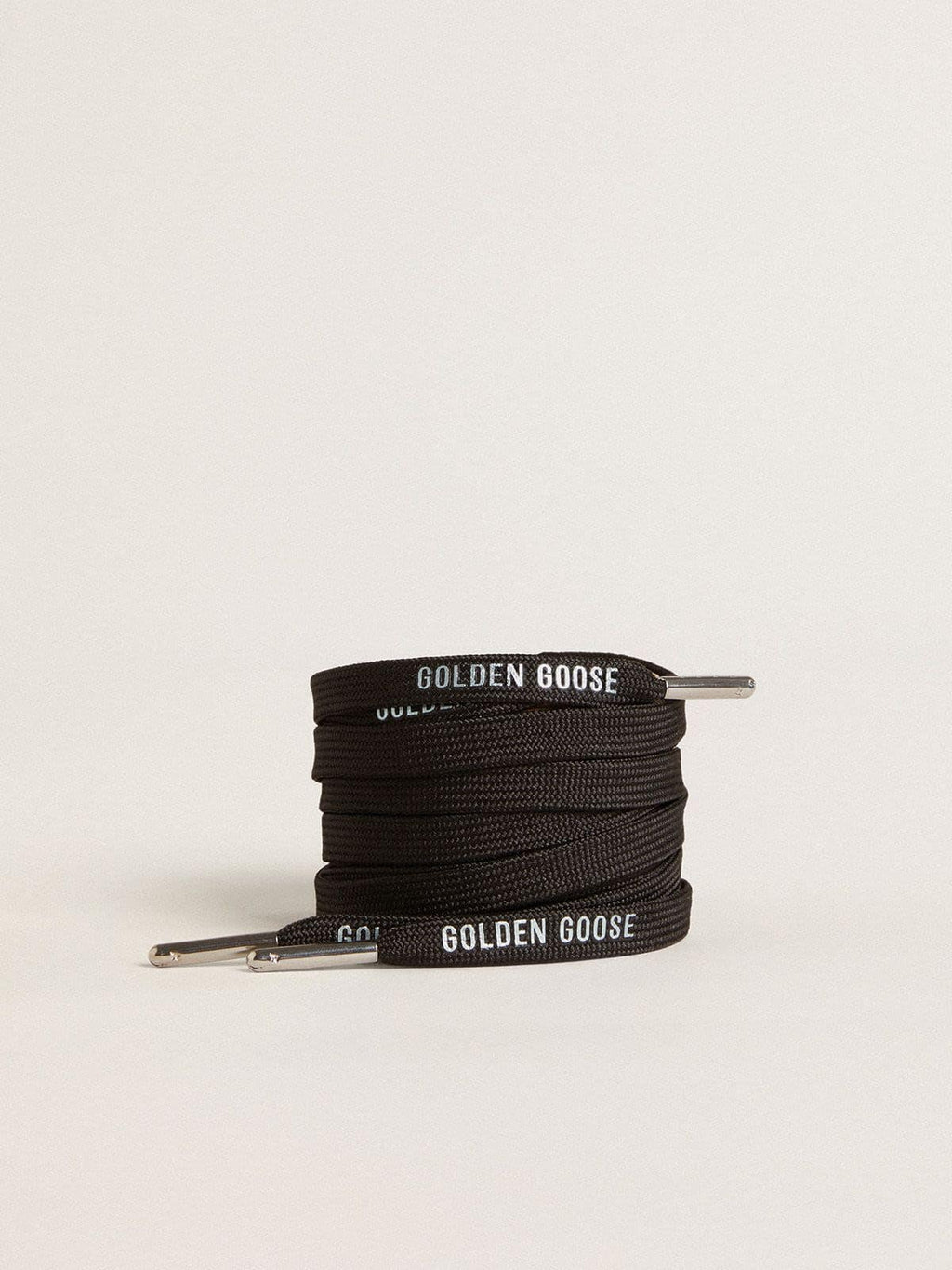 Golden Goose Lacci in cotone nero con logo argento a contrasto