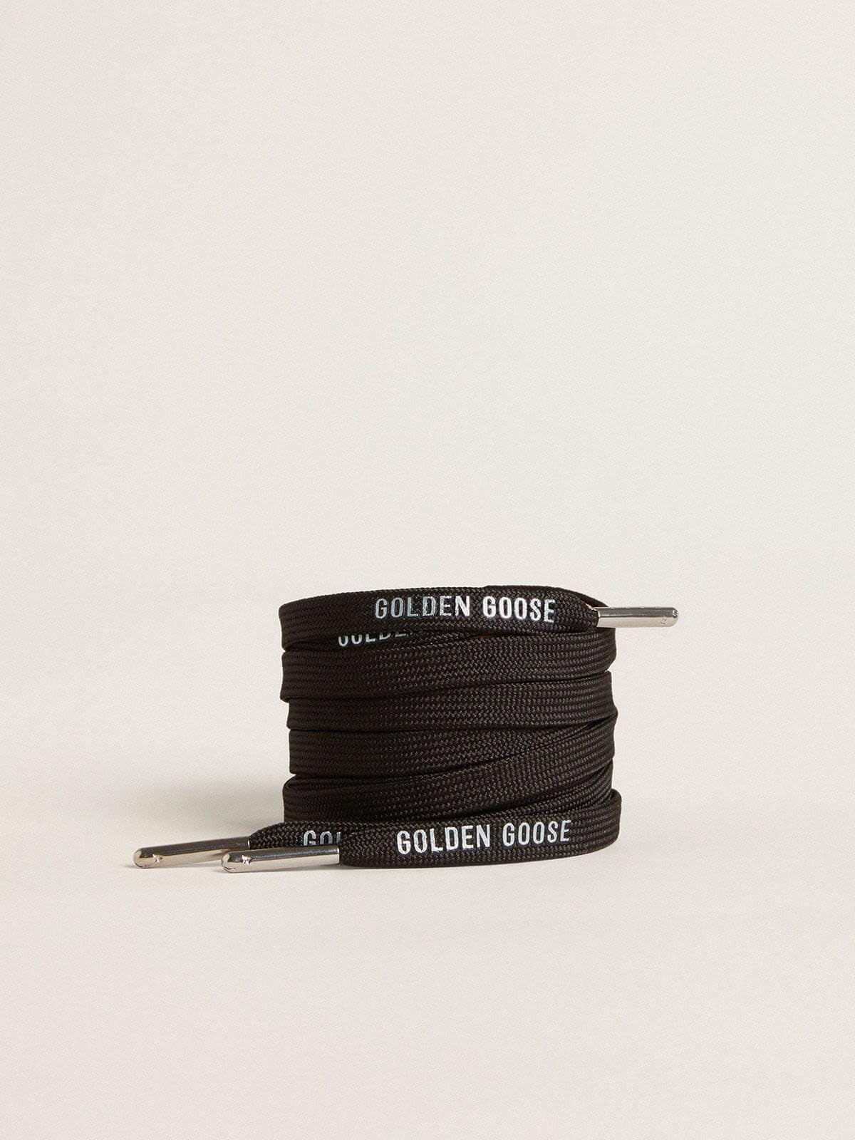 Golden Goose Lacci in cotone nero con logo argento a contrasto
