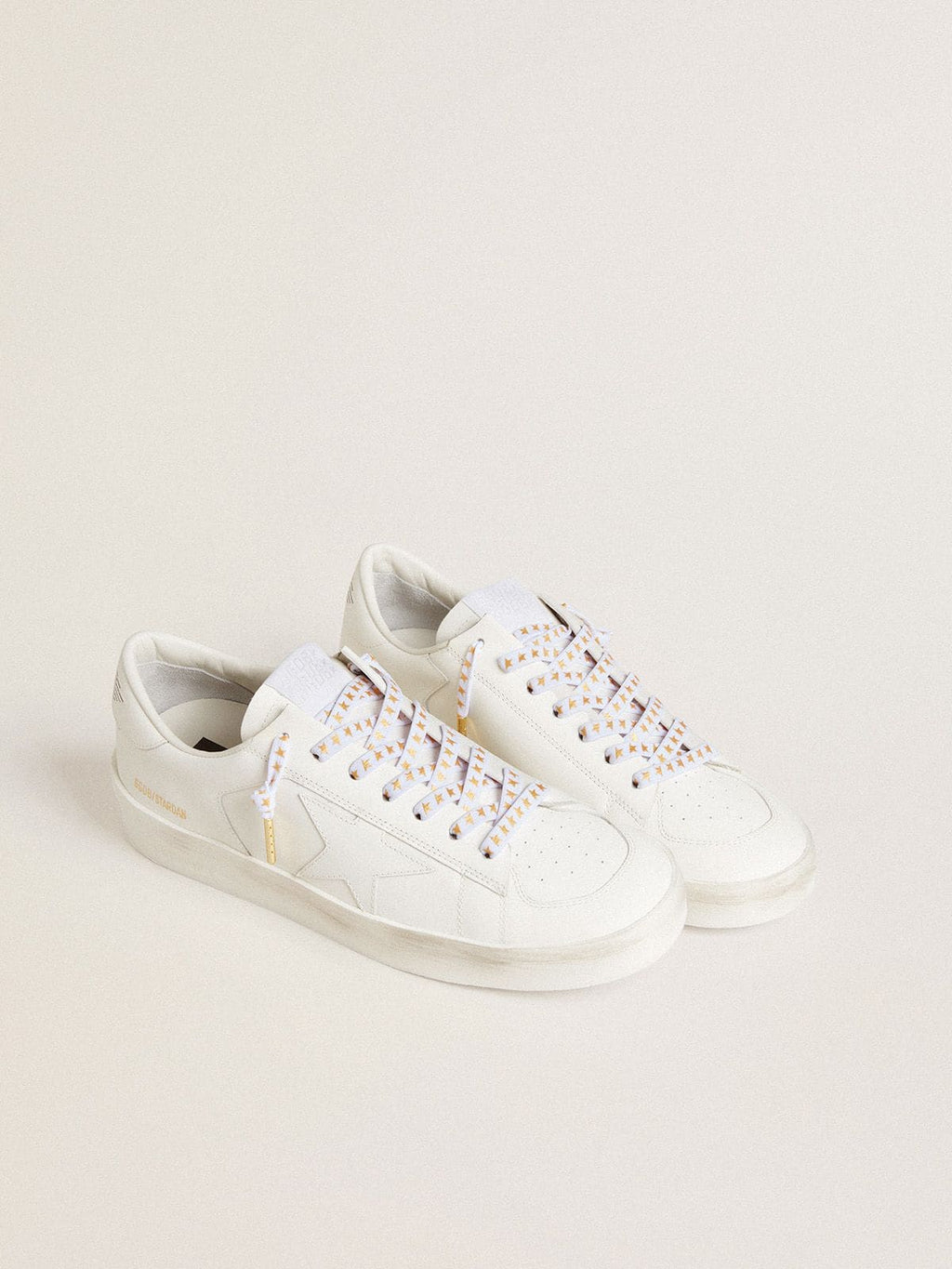 Golden Goose Lacci in cotone bianco con stelline dorate a contrasto
