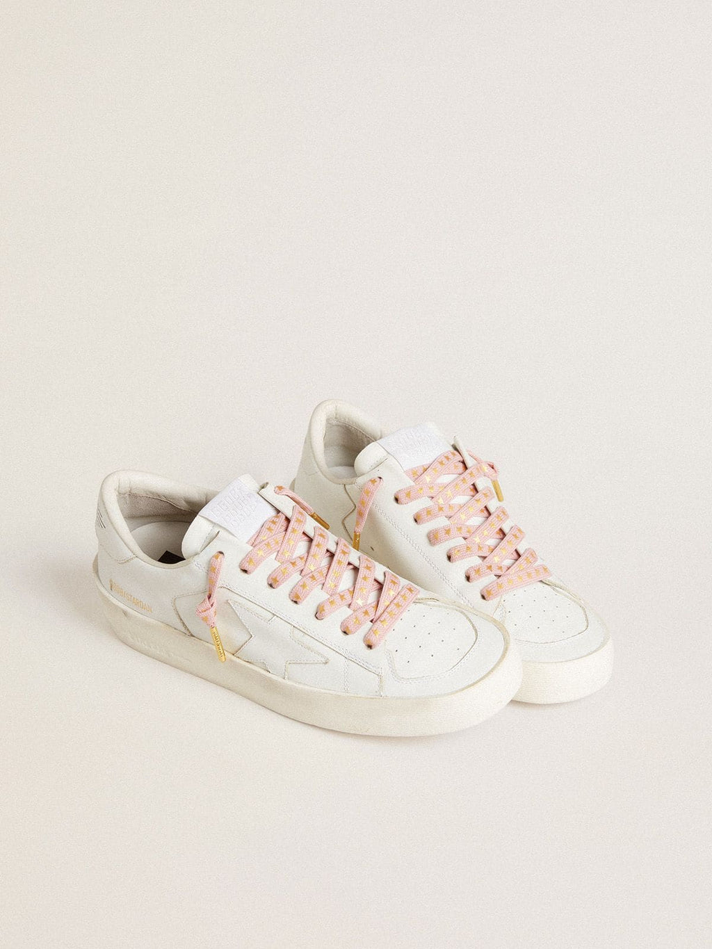 Golden Goose Lacci in cotone rosa con stelline dorate a contrasto