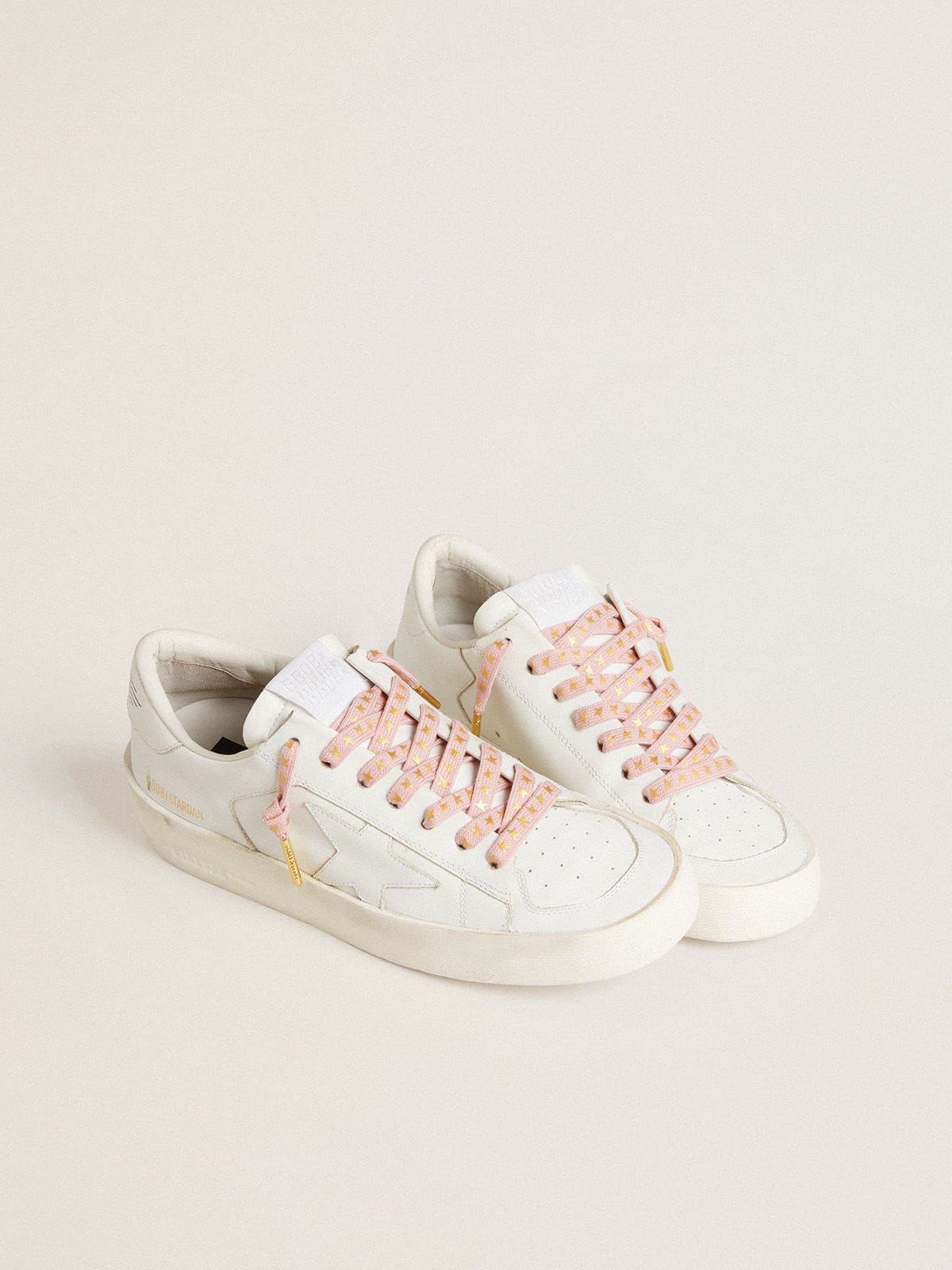 Golden Goose Lacci in cotone rosa con stelline dorate a contrasto
