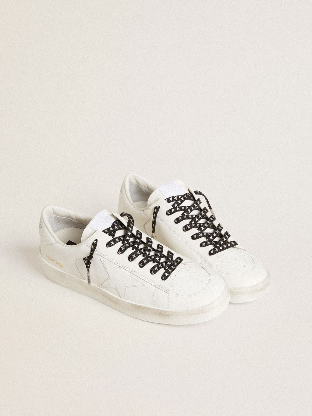 Golden Goose Lacci in cotone nero con stelline argento a contrasto