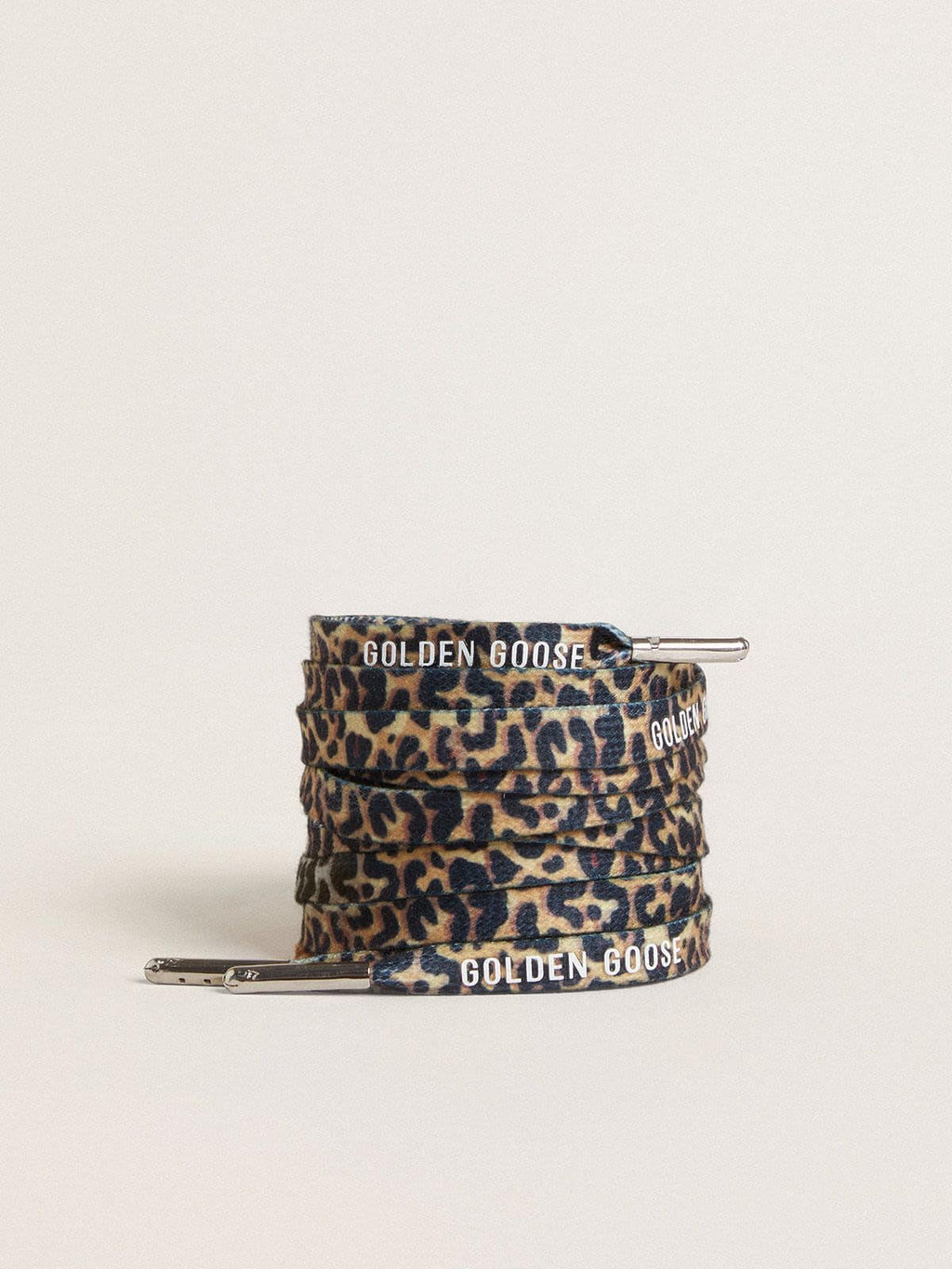 Golden Goose Lacci con stampa leopardata beige con logo bianco a contrasto