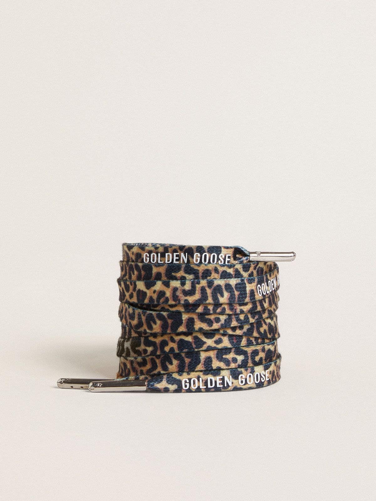 Golden Goose Lacci con stampa leopardata beige con logo bianco a contrasto