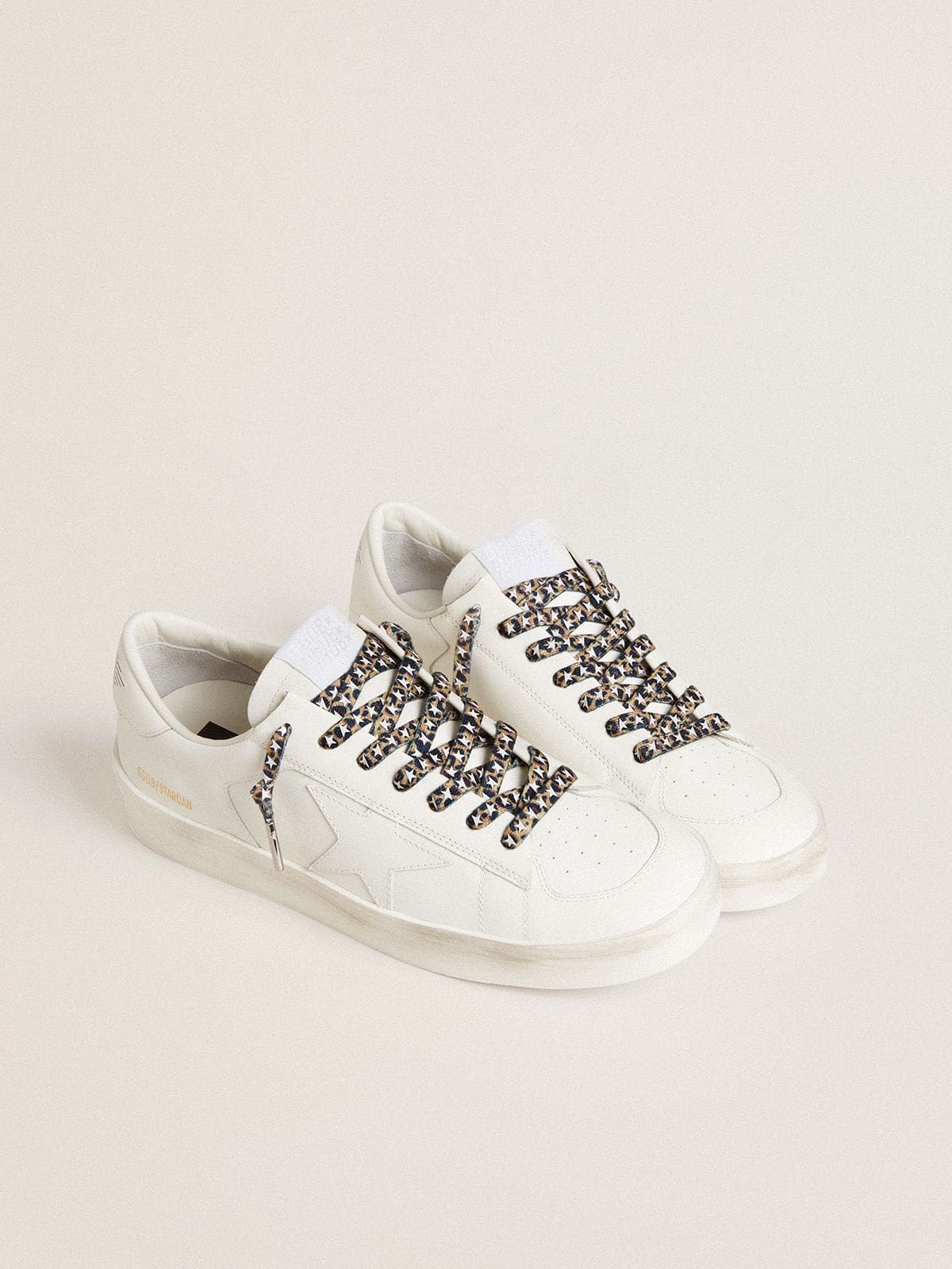 Golden Goose Lacci con stampa leopardata marrone con stelline bianche a contrasto