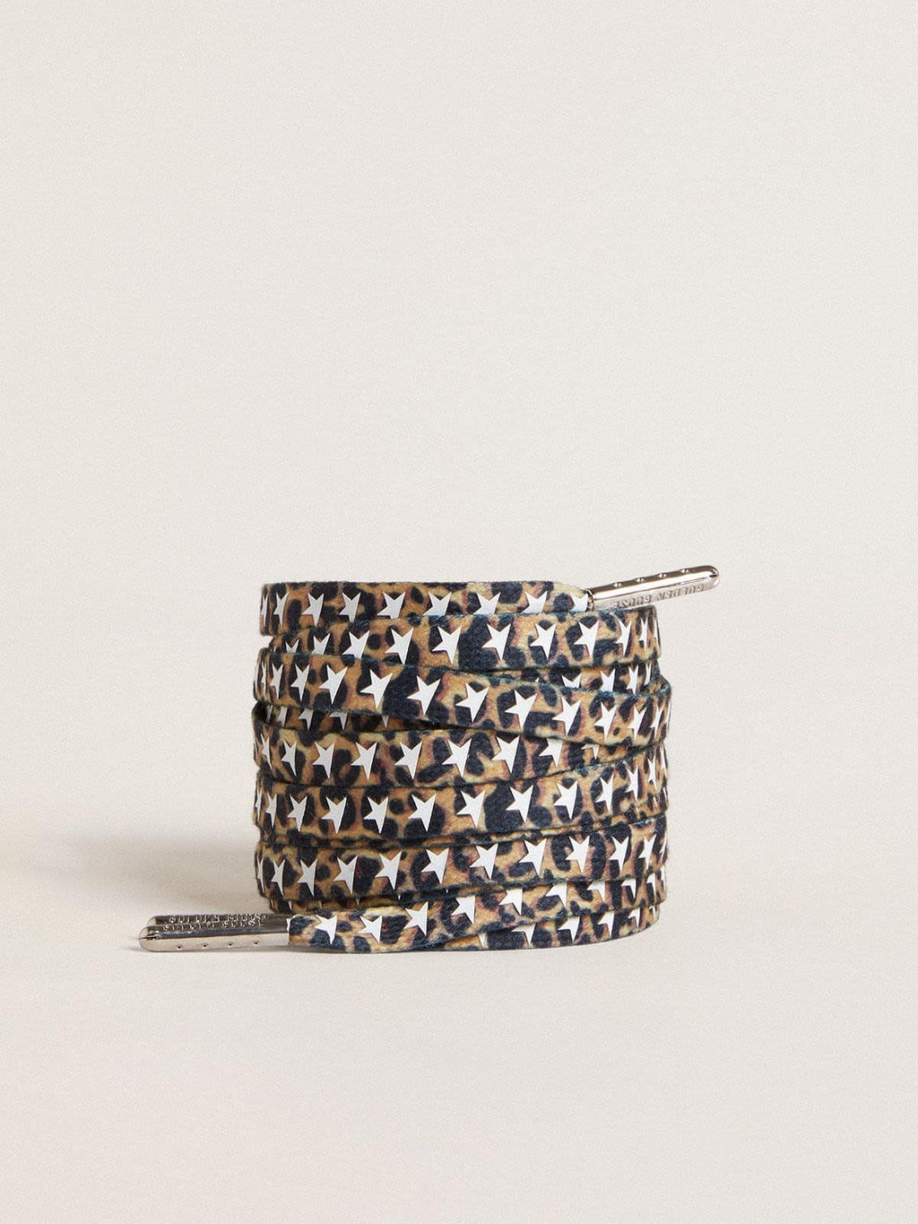 Golden Goose Lacci con stampa leopardata marrone con stelline bianche a contrasto