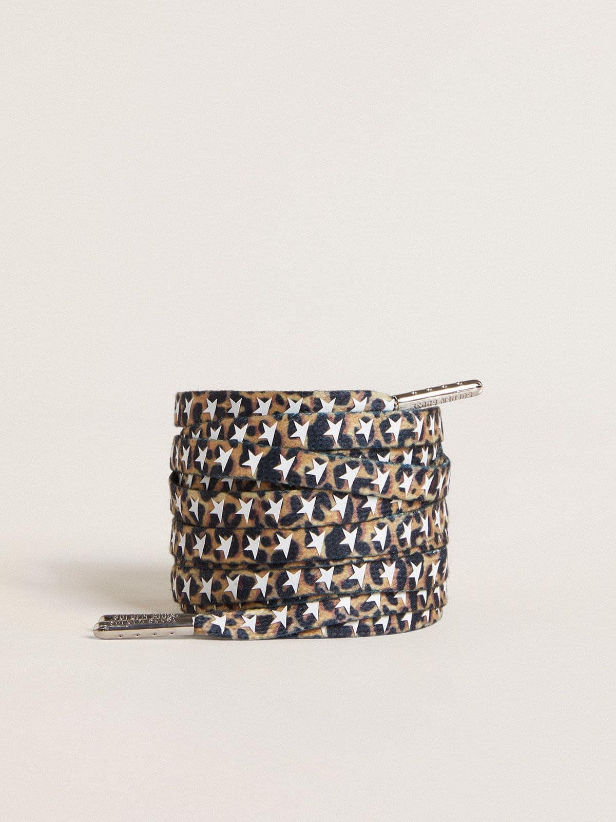 Golden Goose Lacci con stampa leopardata marrone con stelline bianche a contrasto