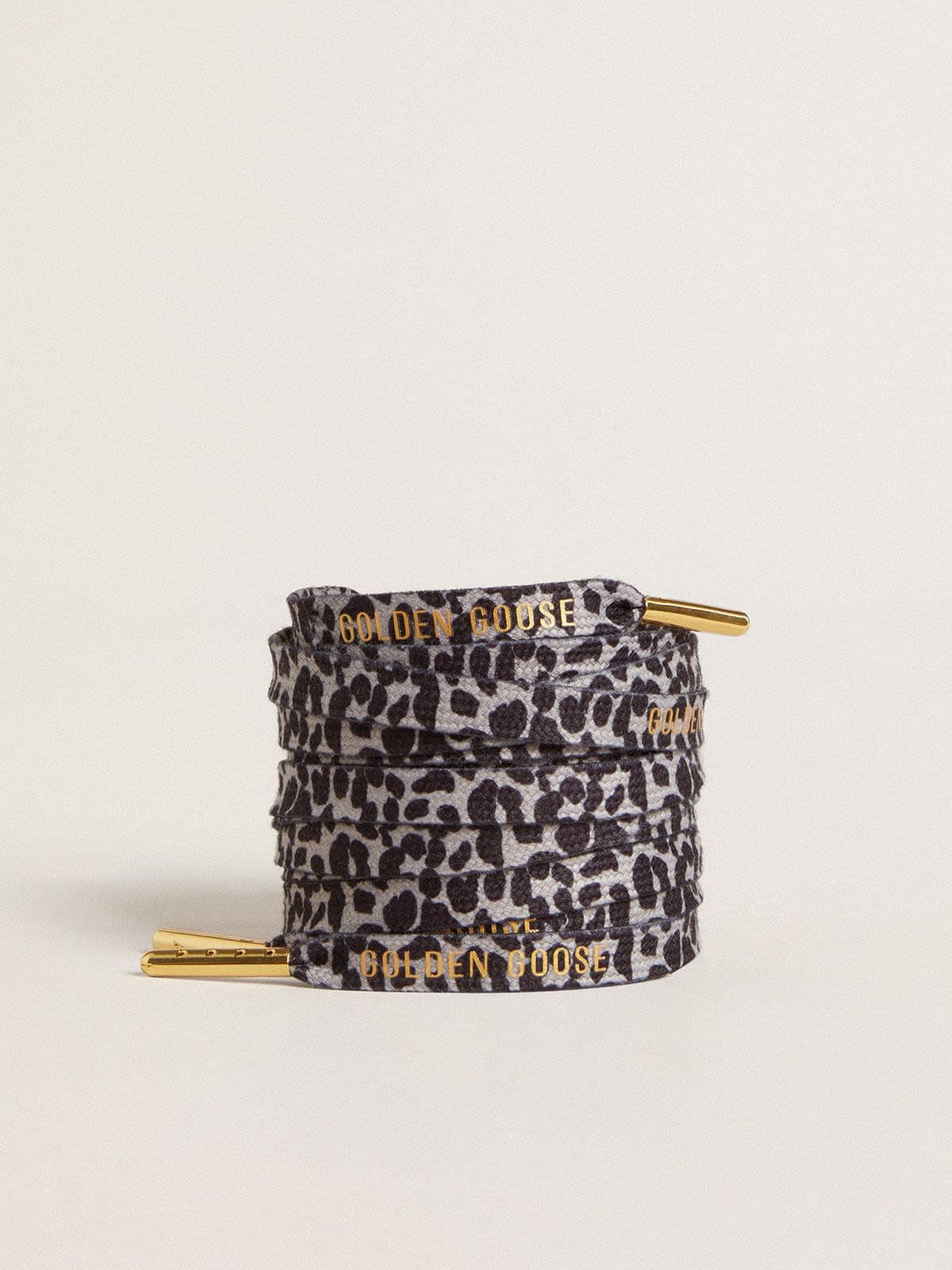 Golden Goose Lacci con stampa animalier grigia e nera con logo dorato a contrasto