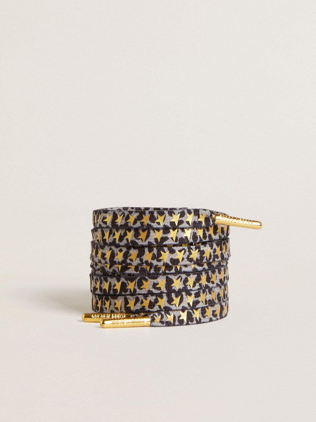 Golden Goose Lacci con stampa animalier grigia e nera con stelline dorate a contrasto