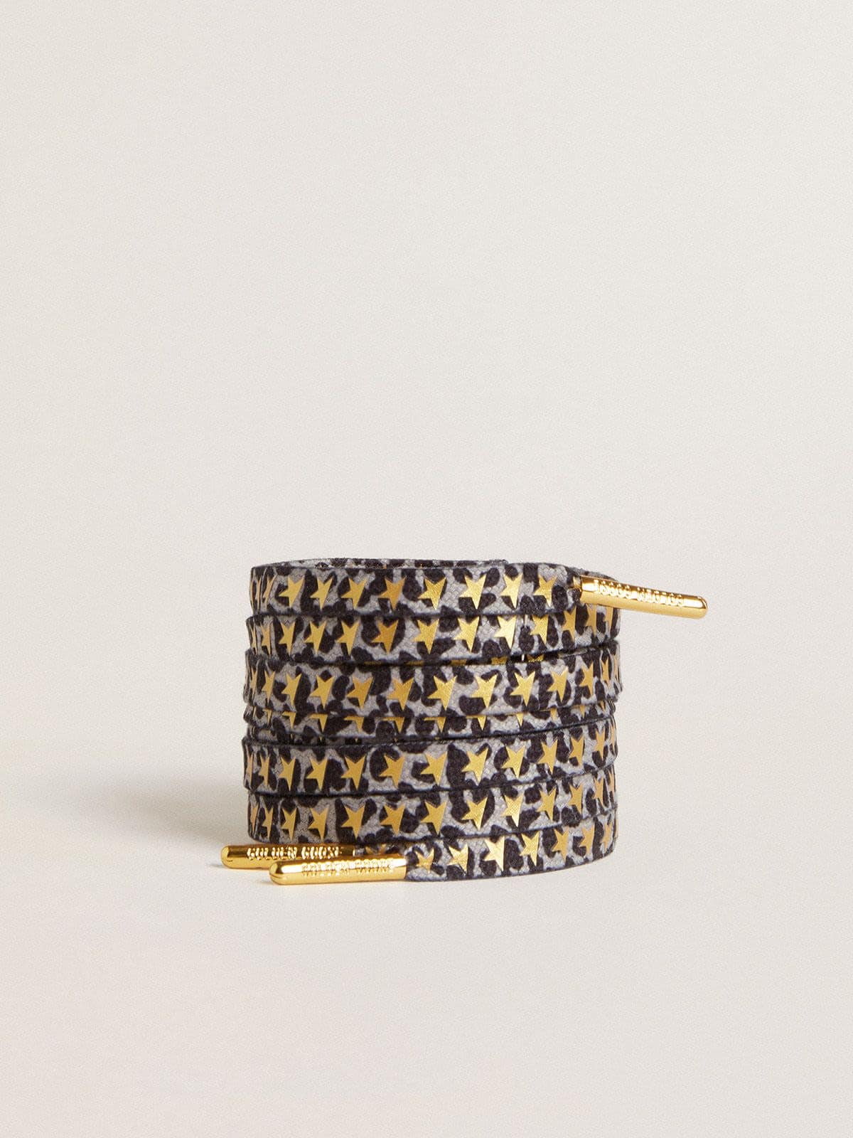 Golden Goose Lacci con stampa animalier grigia e nera con stelline dorate a contrasto