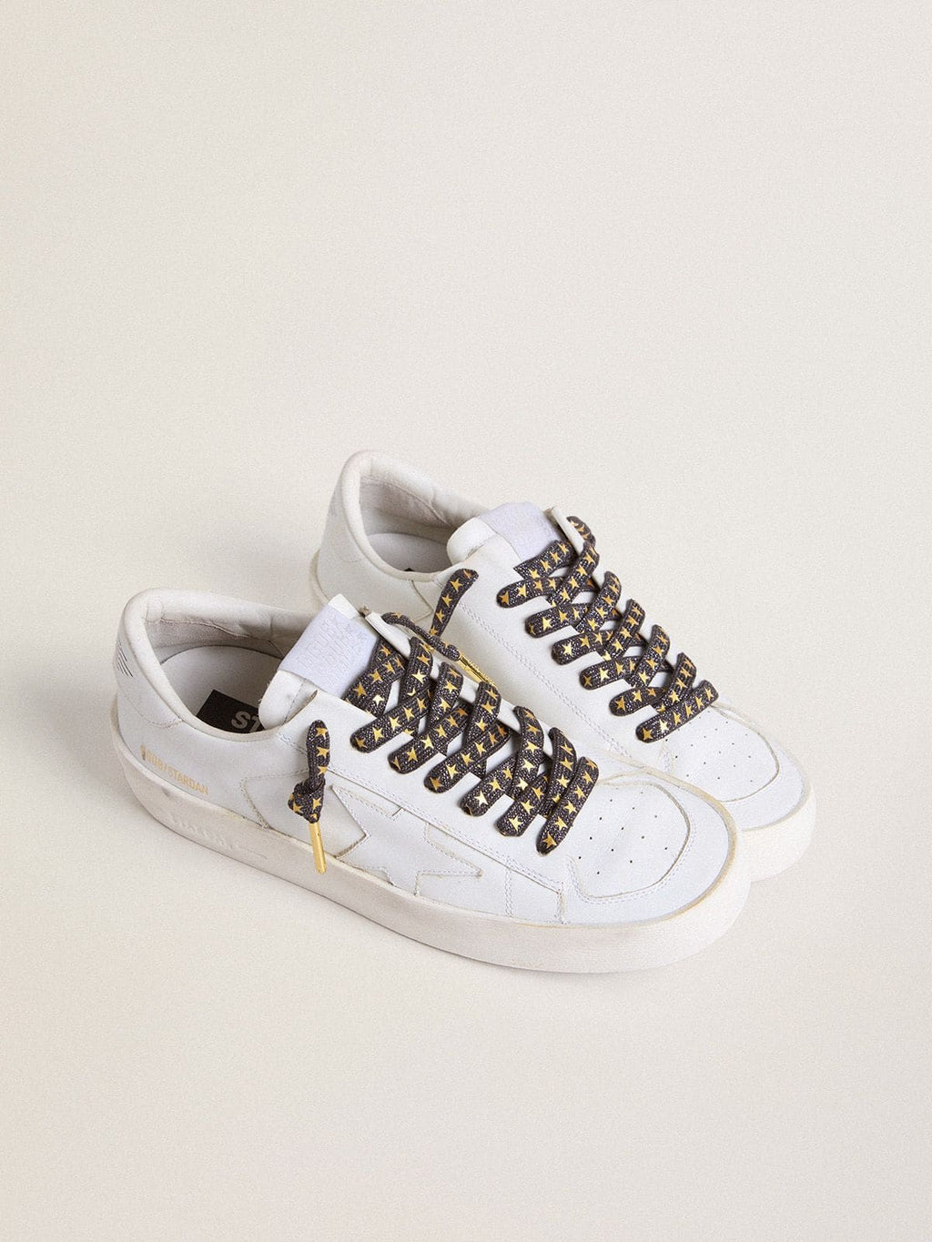 Golden Goose Lacci in lurex color grigio scuro con stelline dorate a contrasto