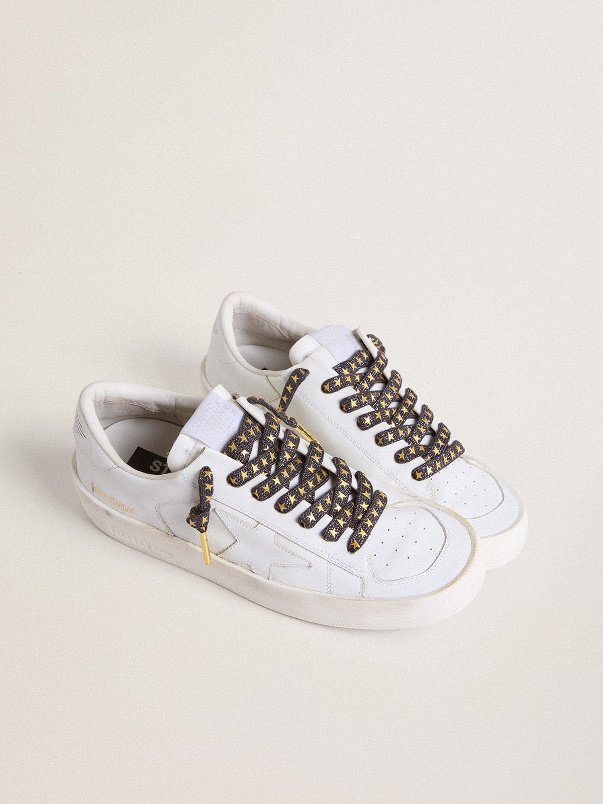 Golden Goose Lacci in lurex color grigio scuro con stelline dorate a contrasto
