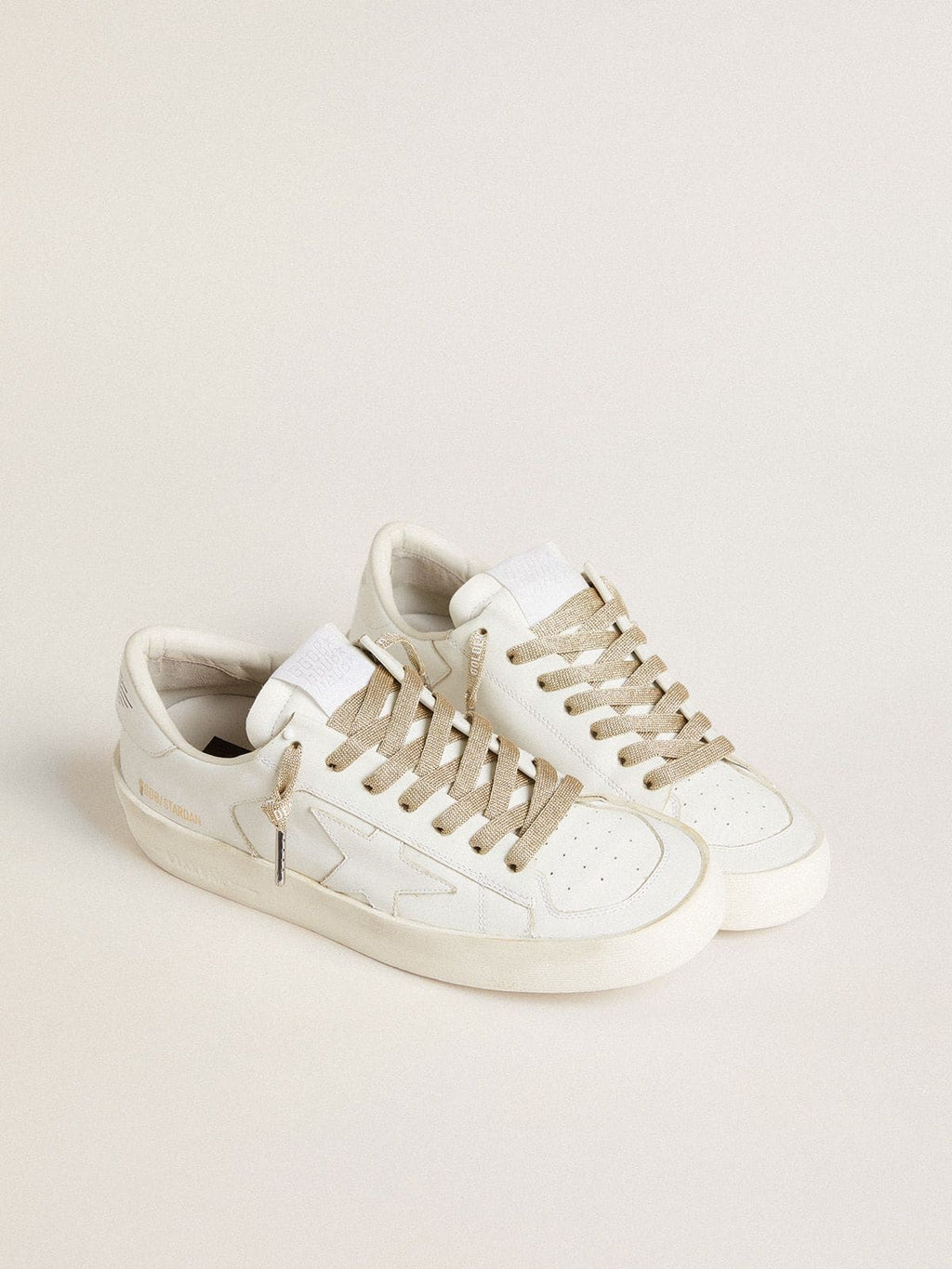 Golden Goose Lacci in lurex color oro con logo bianco a contrasto