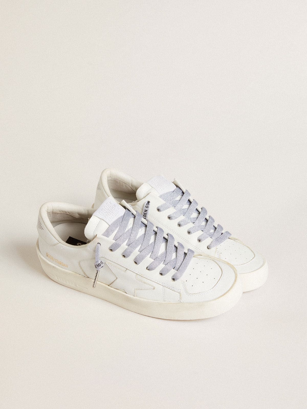 Golden Goose Lacci in lurex color argento con logo nero a contrasto
