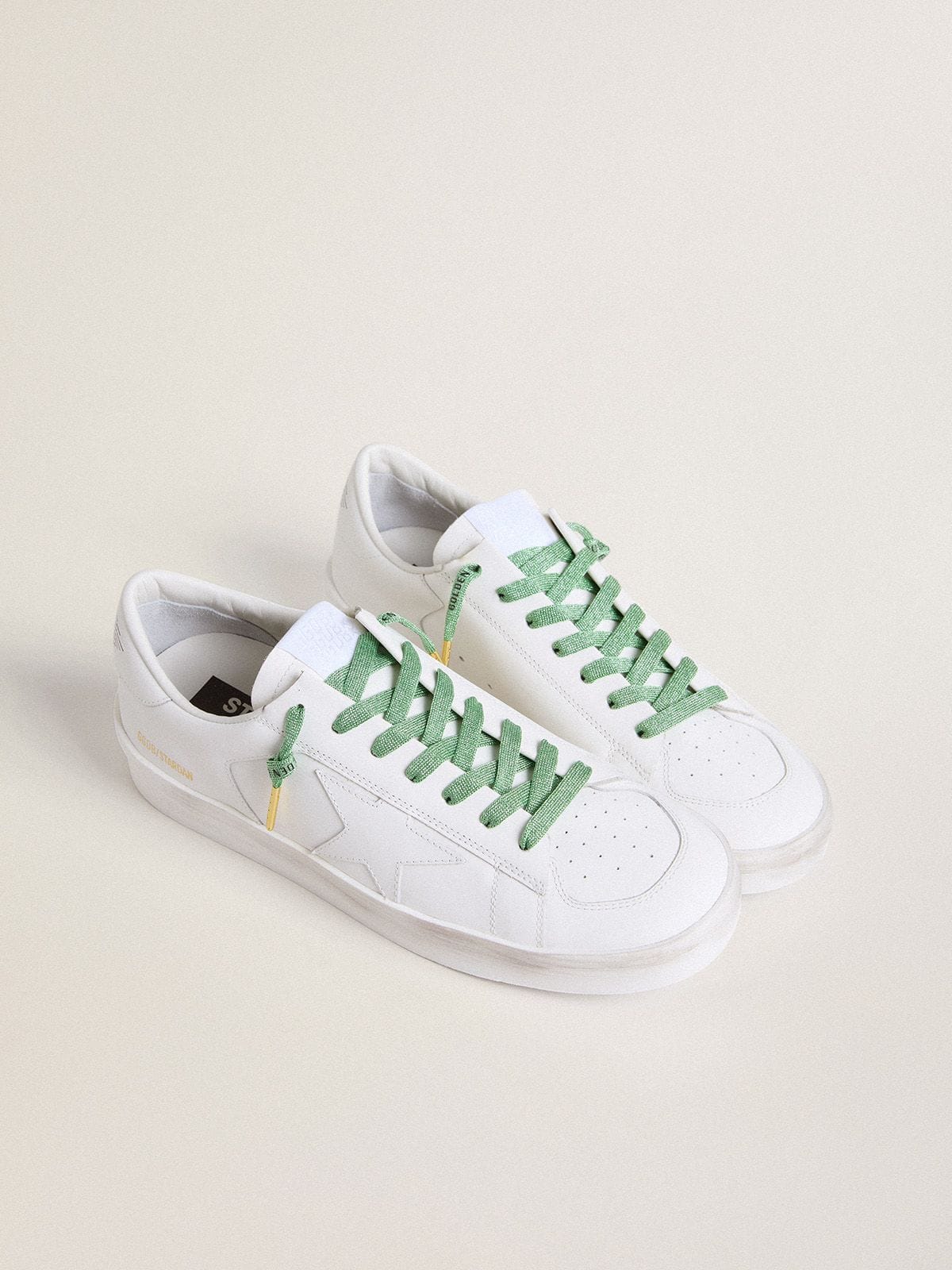 Golden Goose Lacci in lurex color verde acqua con logo nero a contrasto
