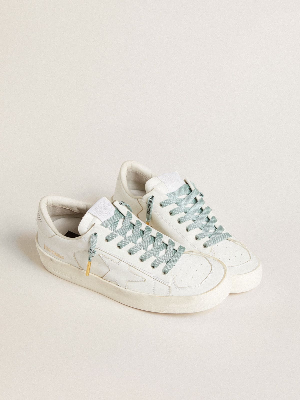 Golden Goose Lacci in lurex color grigio con logo nero a contrasto