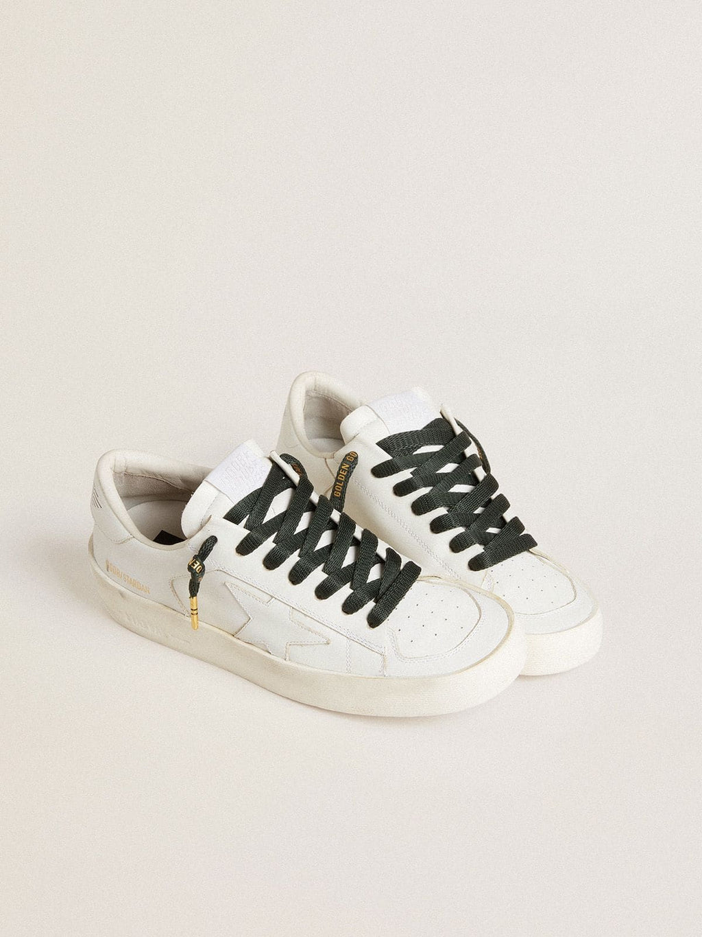 Golden Goose Lacci in cotone verde scuro con logo oro a contrasto