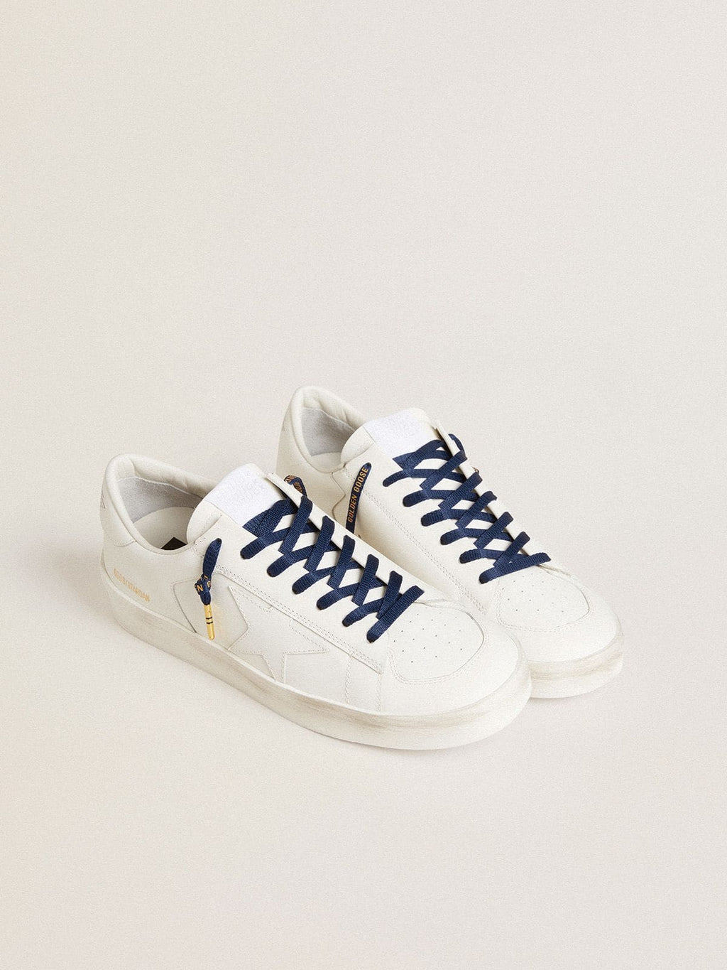 Golden Goose Lacci in cotone blu con logo oro a contrasto