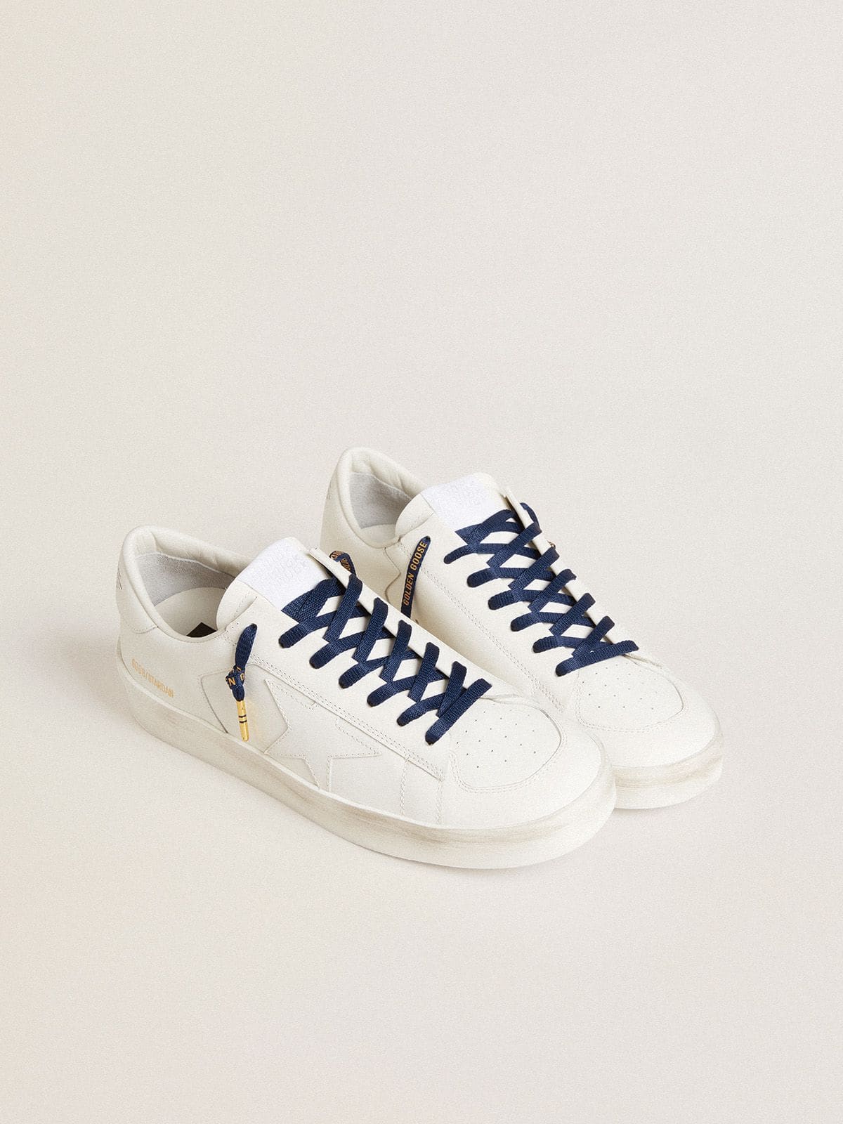 Golden Goose Lacci in cotone blu con logo oro a contrasto