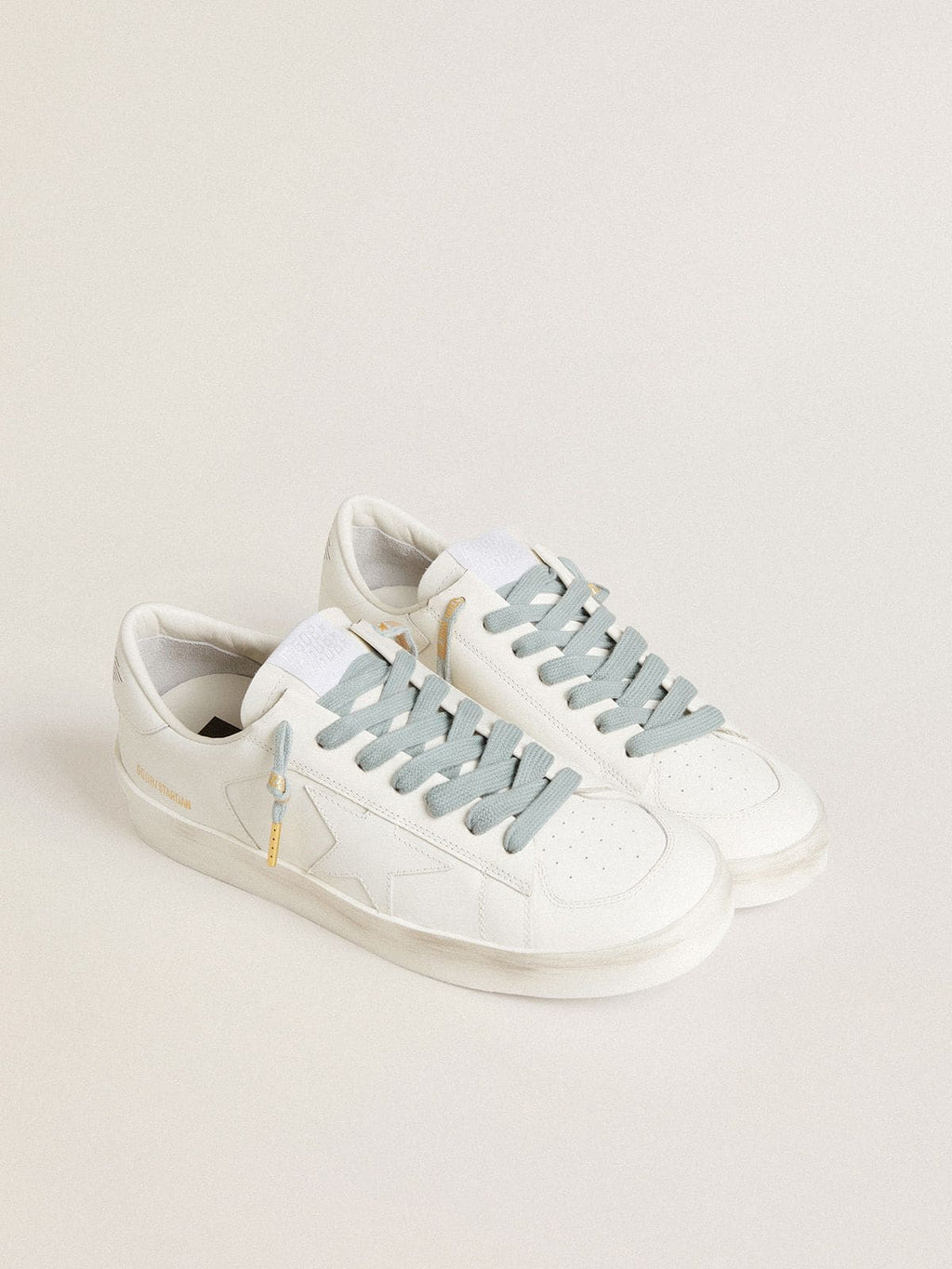 Golden Goose Lacci in cotone azzurro con logo oro a contrasto