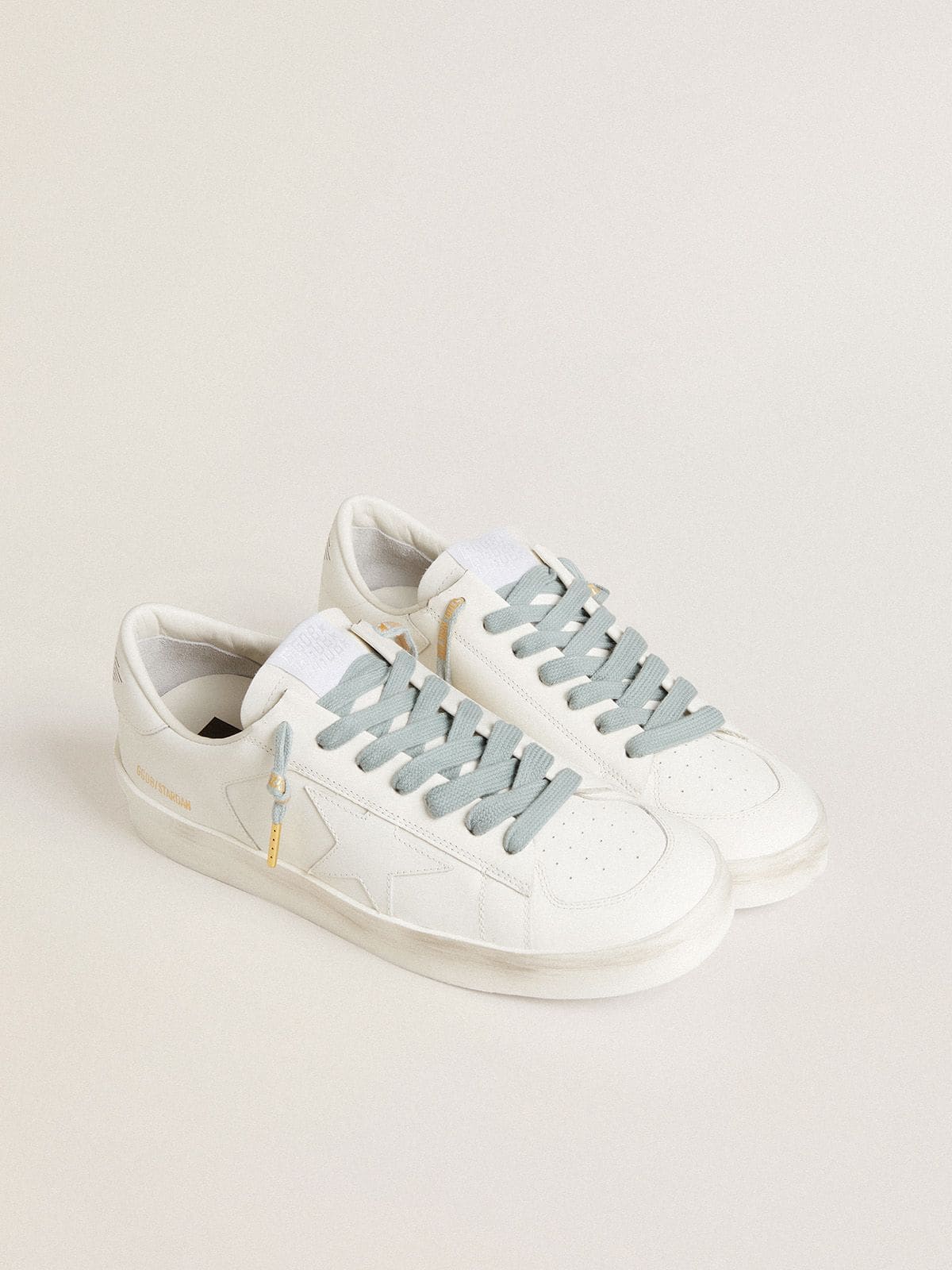 Golden Goose Lacci in cotone azzurro con logo oro a contrasto