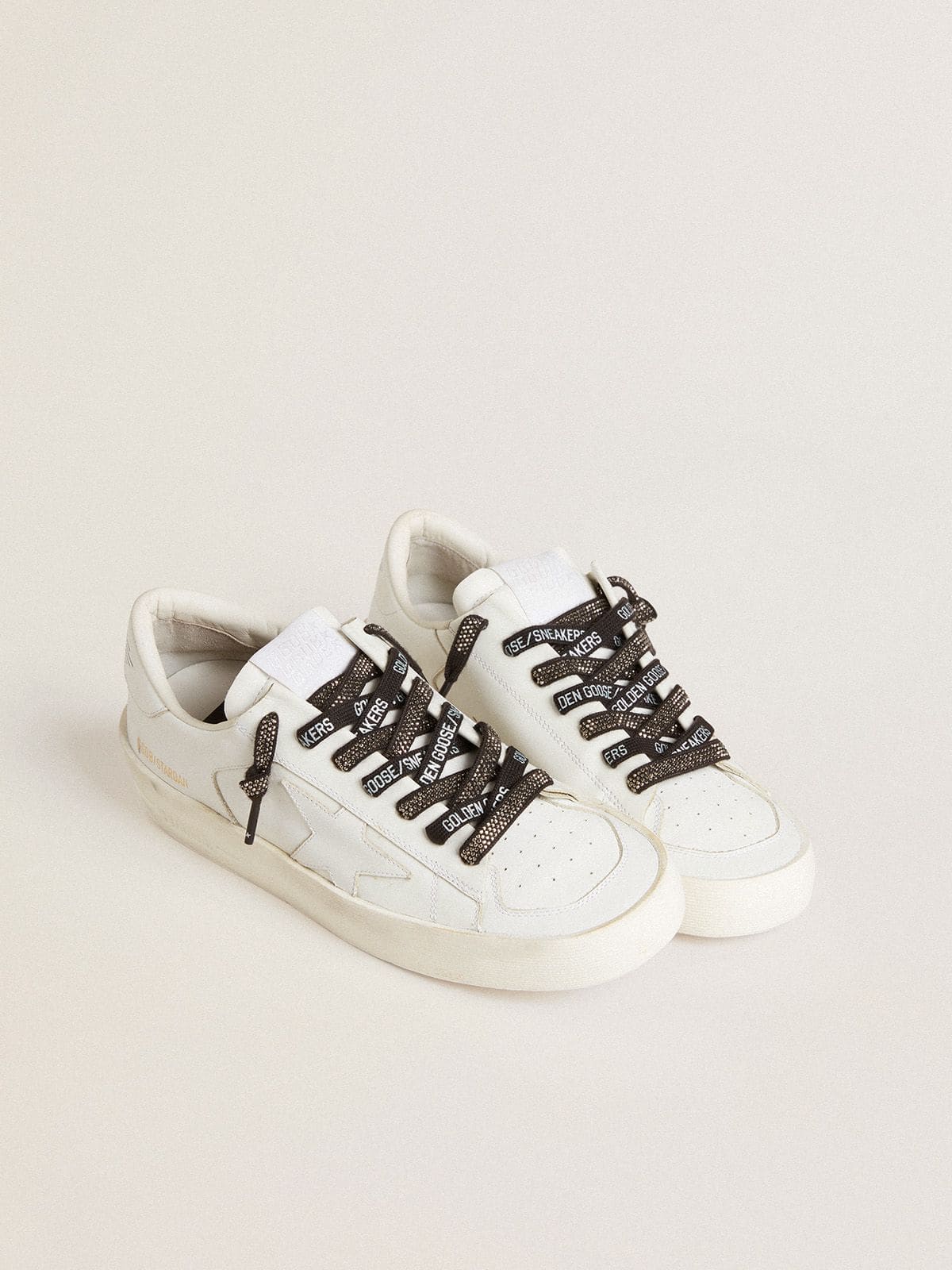 Golden Goose Lacci in cotone nero e cristalli Swarovski argento con logo bianco