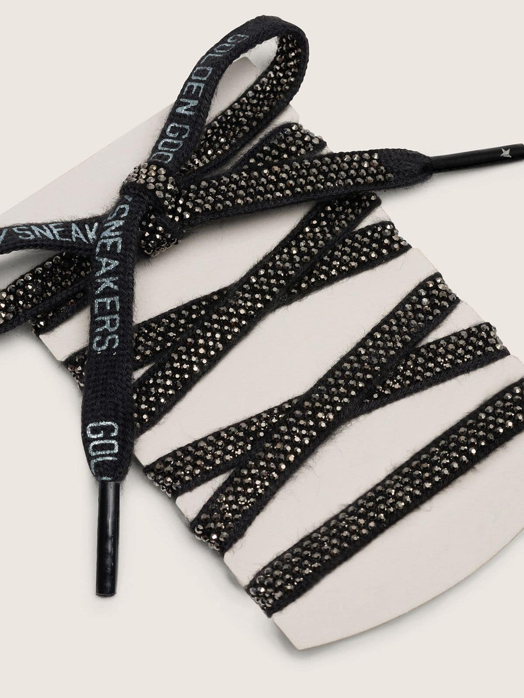 Golden Goose Lacci in cotone nero e cristalli Swarovski argento con logo bianco