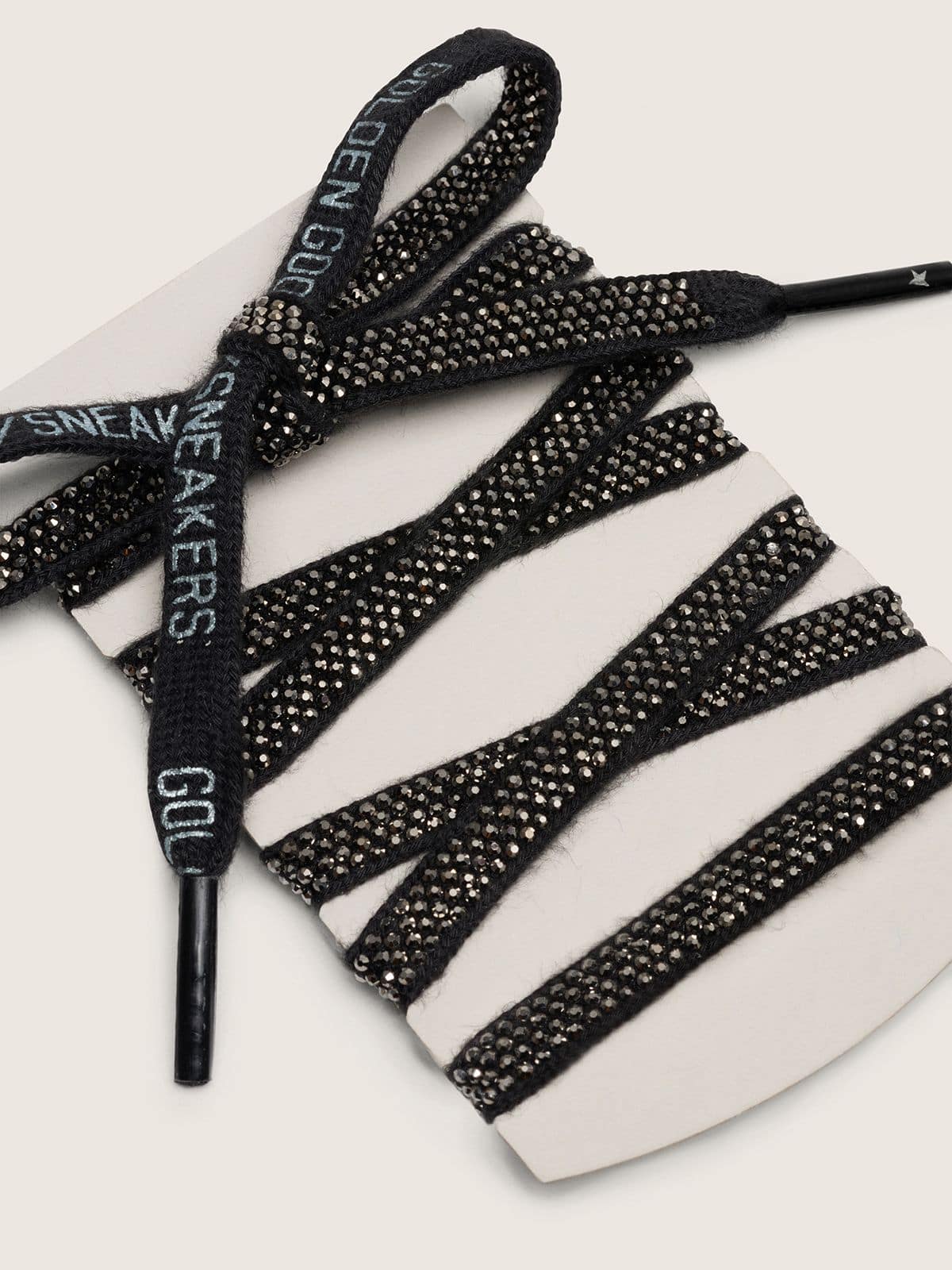 Golden Goose Lacci in cotone nero e cristalli Swarovski argento con logo bianco
