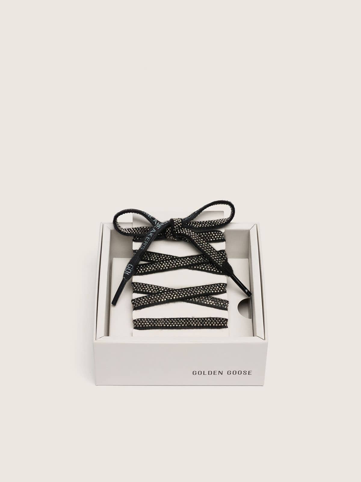 Golden Goose Lacci in cotone nero e cristalli Swarovski argento con logo bianco
