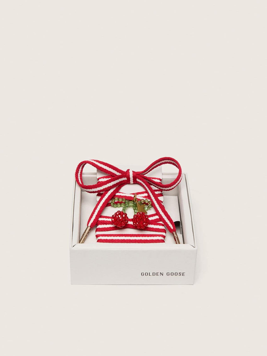 Golden Goose Skins laccio rosso e bianco con charm a forma di ciliegie
