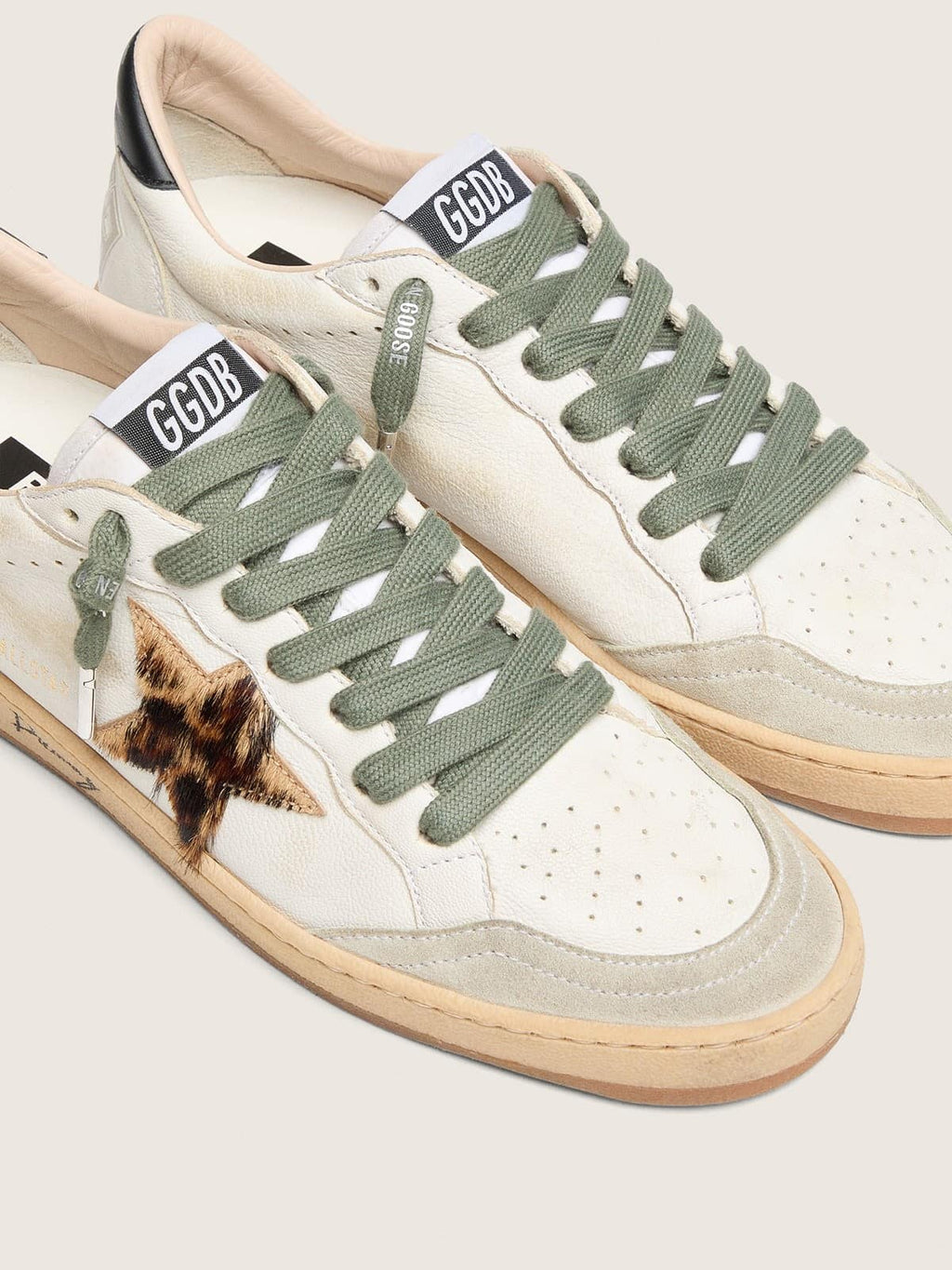 Golden Goose Laccio verde oliva con dettagli argento