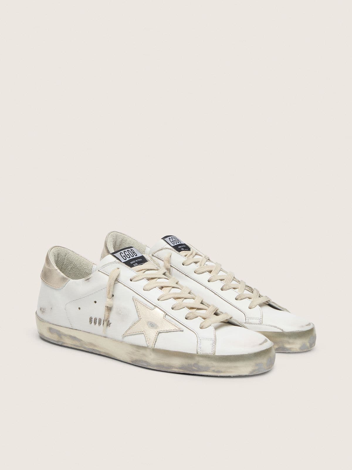 Golden Goose Super-Star Donna con Foxing Sparkle Dorato e Metal Studs Lettering