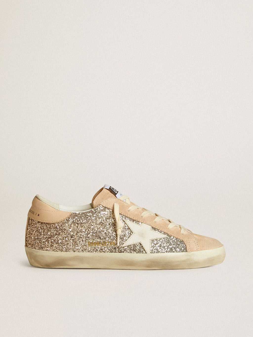 Golden Goose Super-Star Donna in Glitter Argento con Stella e Talloncino in Pelle