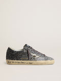 Golden Goose Super-Star Donna con Tomaia in Glitter e Stella in Pelle Laminata Argento