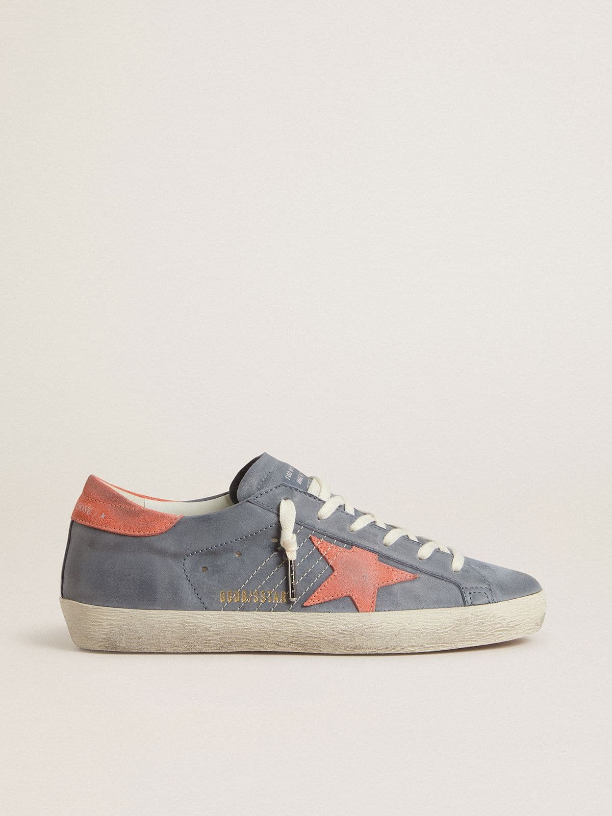 Golden Goose Super-Star Donna in Nabuk Azzurro con Stella e Talloncino in Suede Rosa