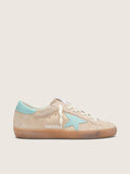 Golden Goose Super-Star Donna in Suede Beige con Stella Verde Acqua
