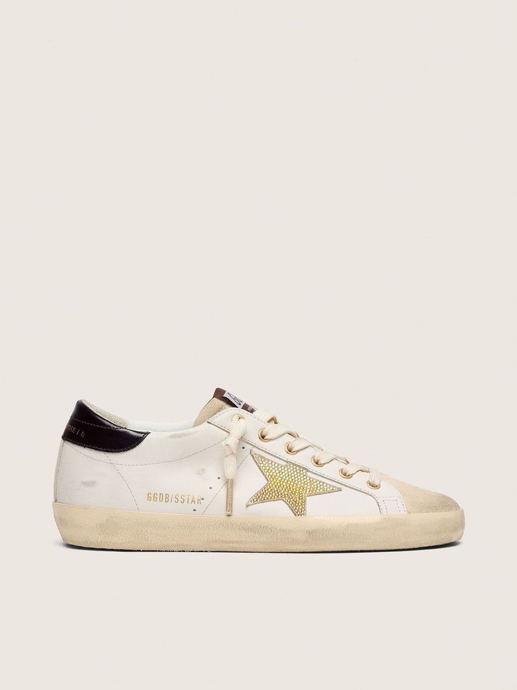 Golden Goose Super-Star Donna in Pelle Bianca con Stella Swarovski Oro