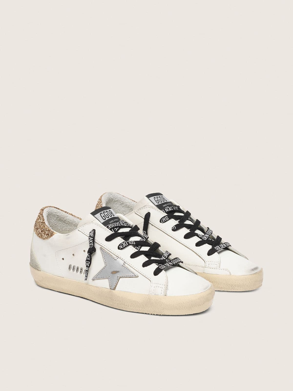 Golden Goose Super-Star Donna Bianche in Pelle con Talloncino Glitter