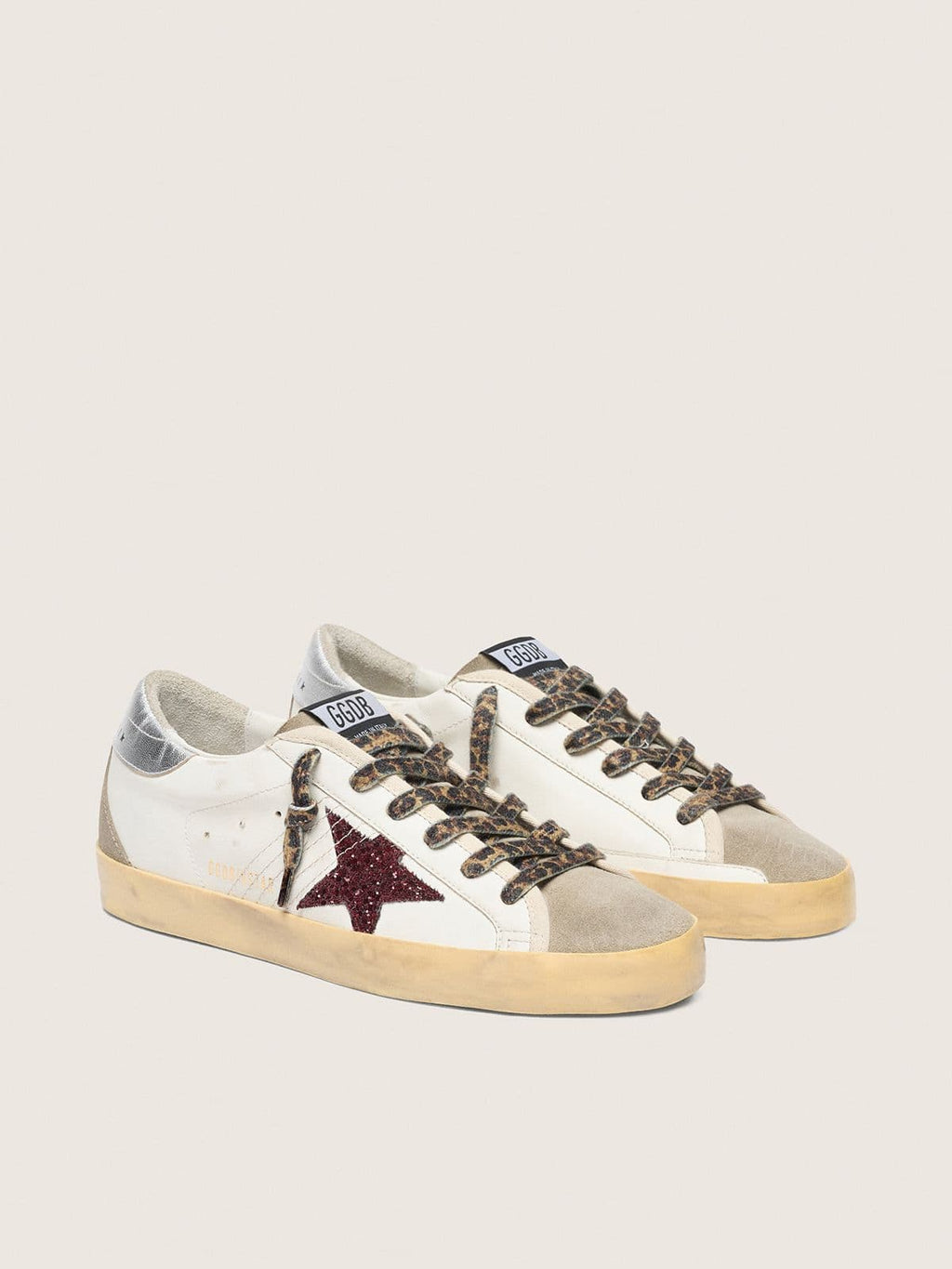 Golden Goose Super-Star con Stella in Glitter Bordeaux e Talloncino Argento