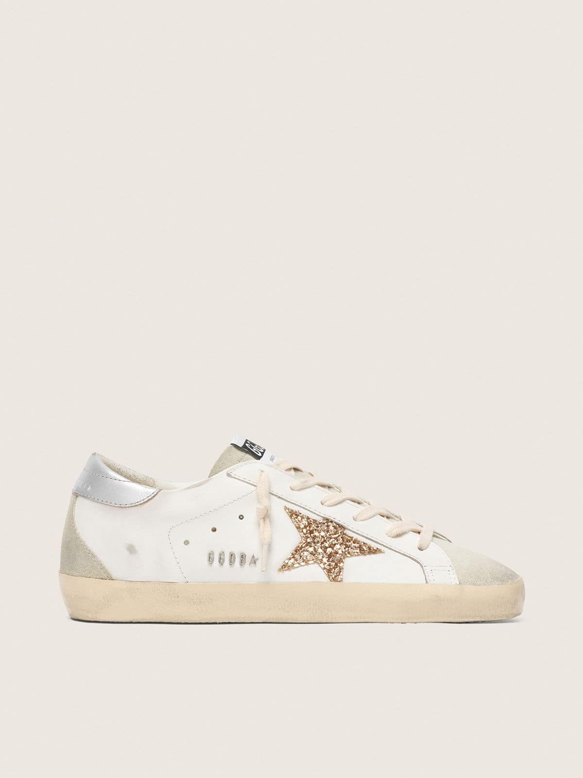 NUOVO ARRIVO - Golden Goose Super-Star Donna con stella in glitter oro e inserti in suede ghiaccio
